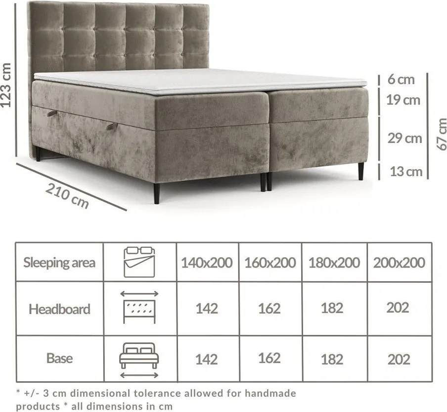 Letto boxspring grigio chiaro con contenitore 140x200 cm Urbaneo - Maison de Rêve