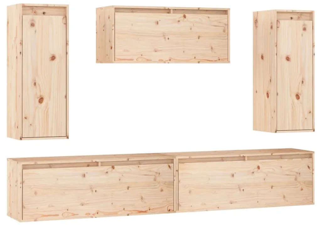 Mobili porta tv 5 pz in legno massello di pino