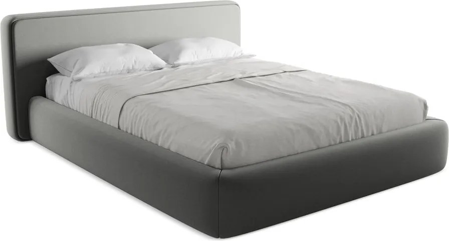 Letto matrimoniale imbottito grigio con contenitore con griglia 160x200 cm Kiana - Makamii