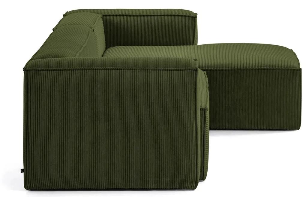 Kave Home - Divano Blok 4 posti chaise longue destra in velluto a coste spesse verde 330 cm