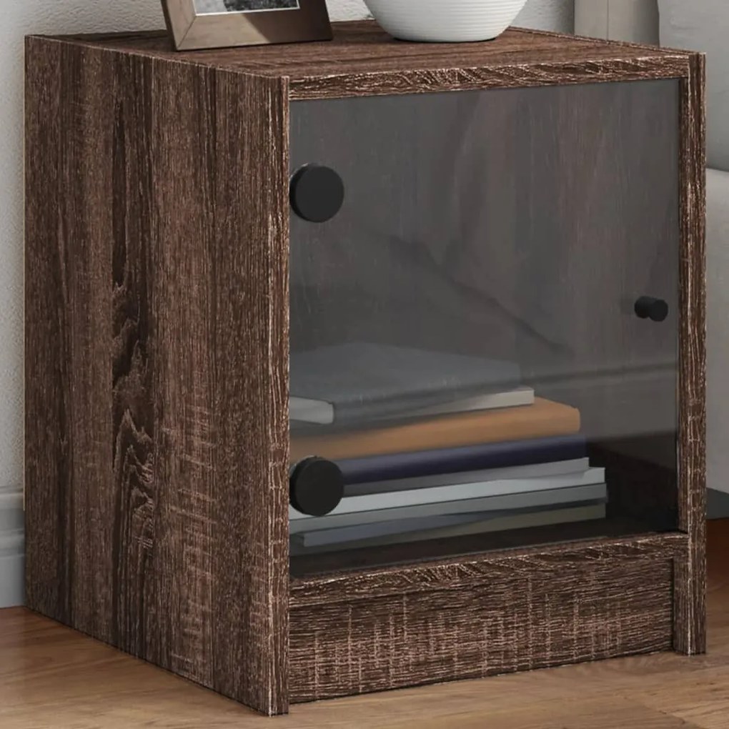 Comodini Con Ante İn Vetro 2pz Rovere Marrone 35x37x42 Cm /