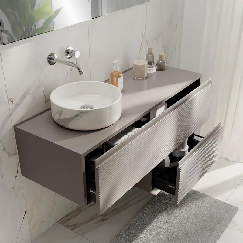Mobile da bagno sospeso sotto lavabo Step L 120.3 x H 30 x P 46 cm beige cannettato , 1 cassetto,lavabo non incluso