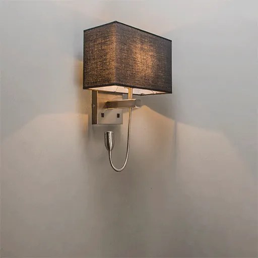 Applique da parete in acciaio con paralume nero e braccio da lettura con LED - Bergamo