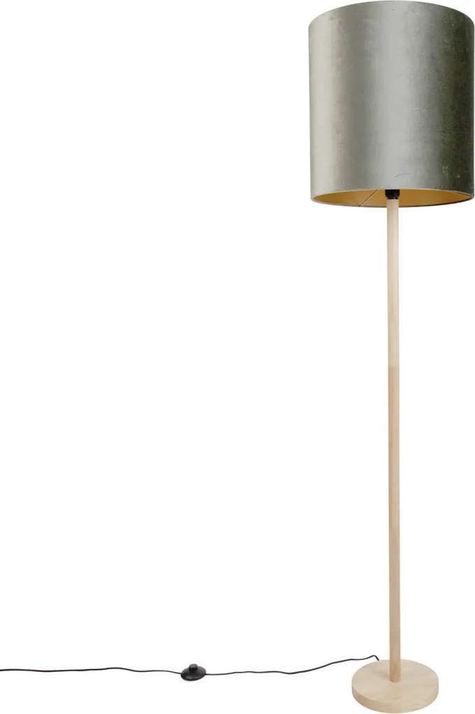 Lampada da terra in legno con paralume in velluto verde 40 cm - Mels