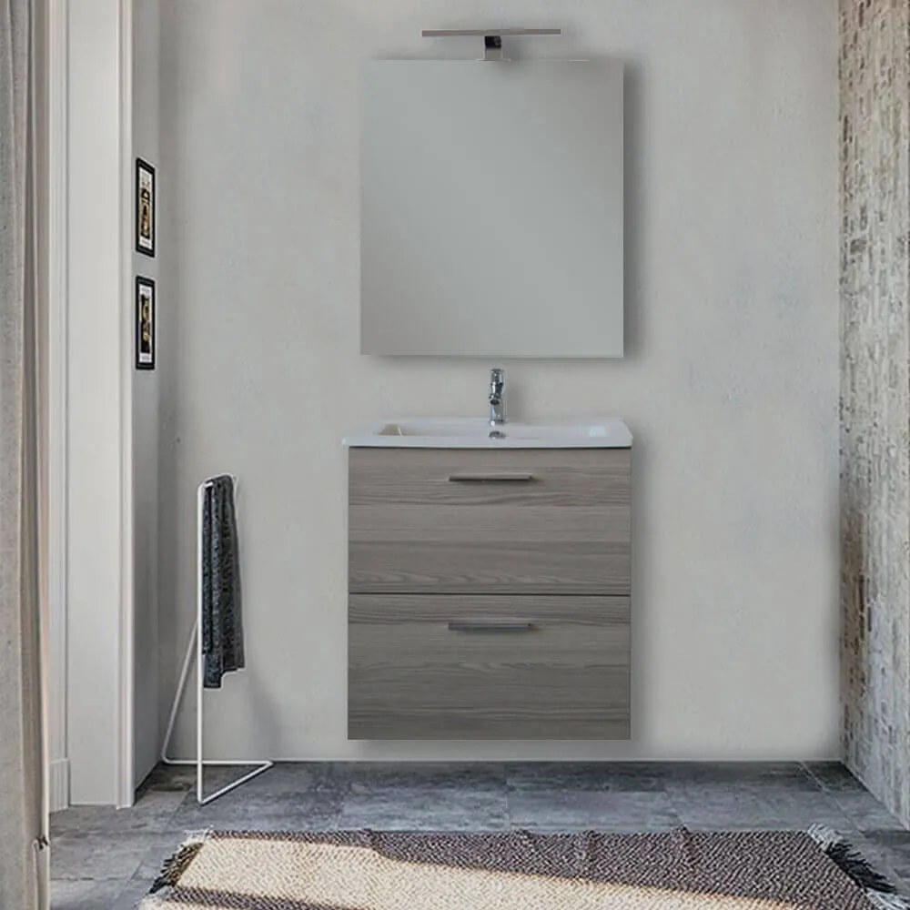 Mobile bagno Vitra 60 cm rovere scuro con specchio e lampada Led