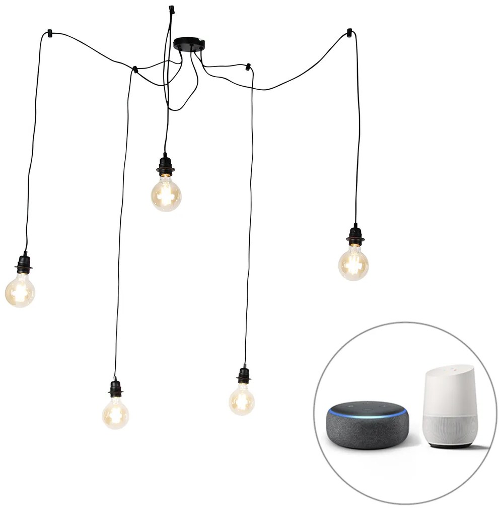 Lampada a sospensione intelligente nera 5 luci incl. Wifi G95 - Cava