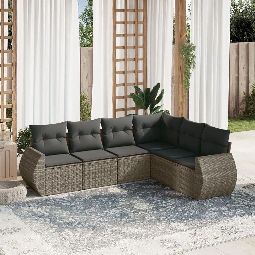 Set divano da giardino 6 pz con cuscini grigio in polyrattan