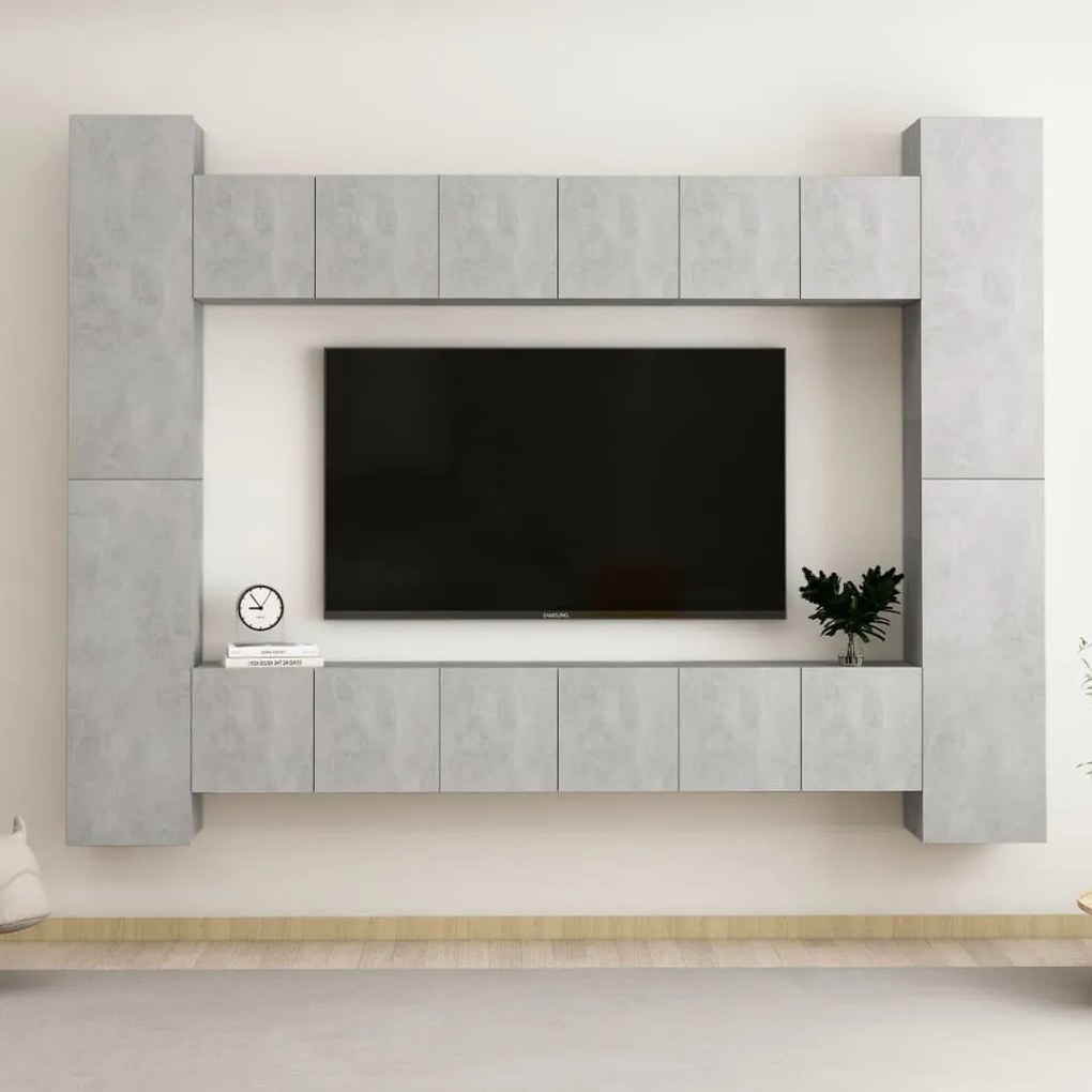Set Di Mobili Porta Tv 10pz Grigio Cemento İn Legno Multistrato /