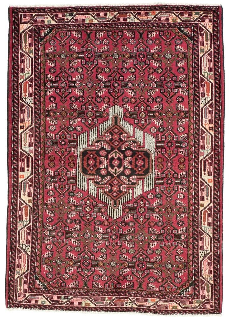 Hamedan Tappeto 150x100 Rosso (Iran) Annodato A Mano