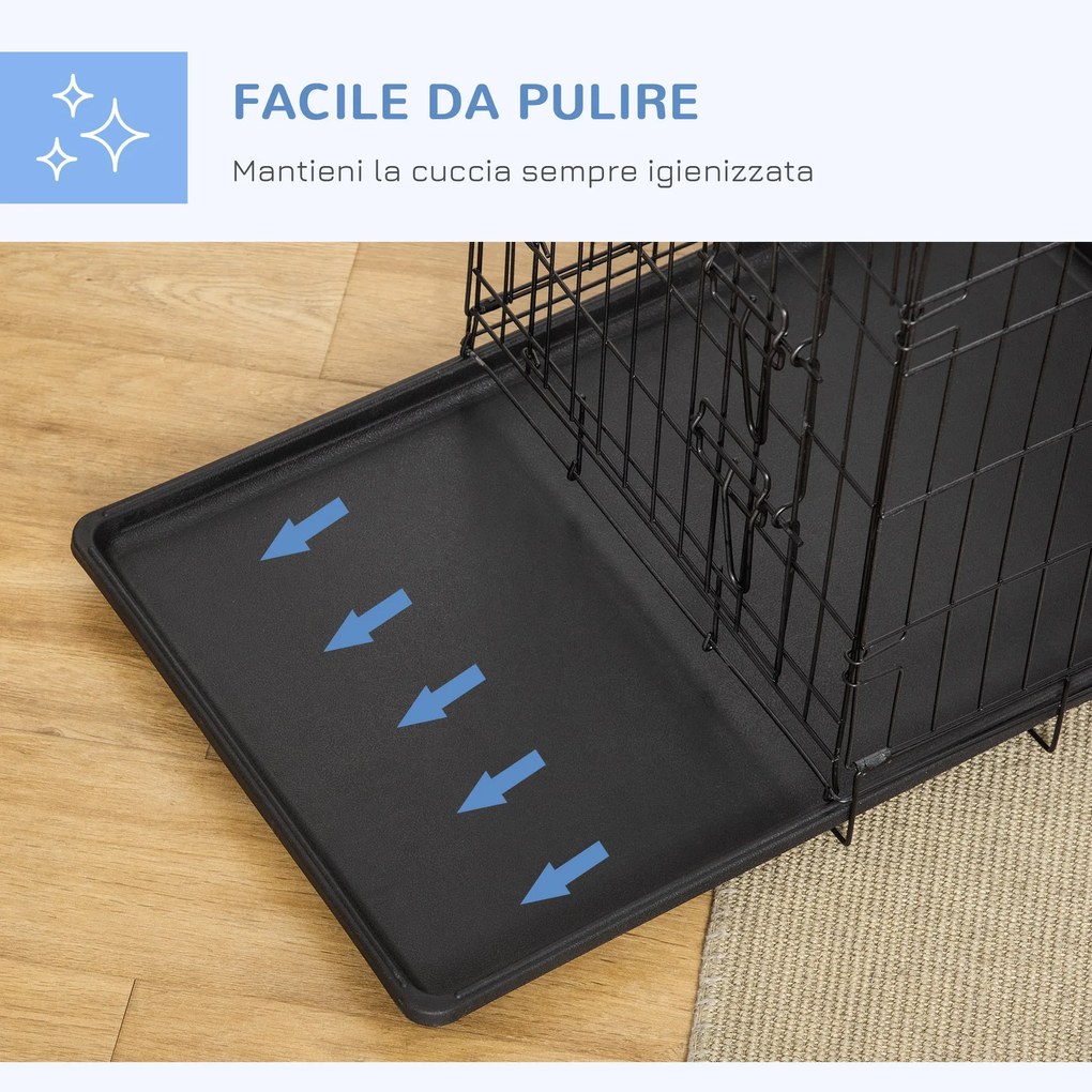 Gabbia Trasportino per Cani Gatti Pieghevole in Acciaio Doppia Apertura 76x53x57 cm Nero...