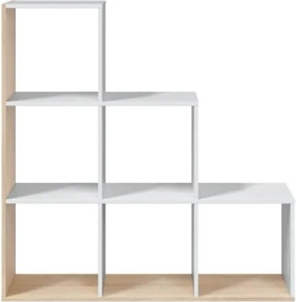 Libreria In Legno Design Moderno Bianco E Rovere 108x28xH110 Cm Mensole A Scaletta
