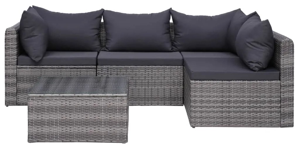 Set divani da giardino 5 pz con cuscini in polyrattan grigio