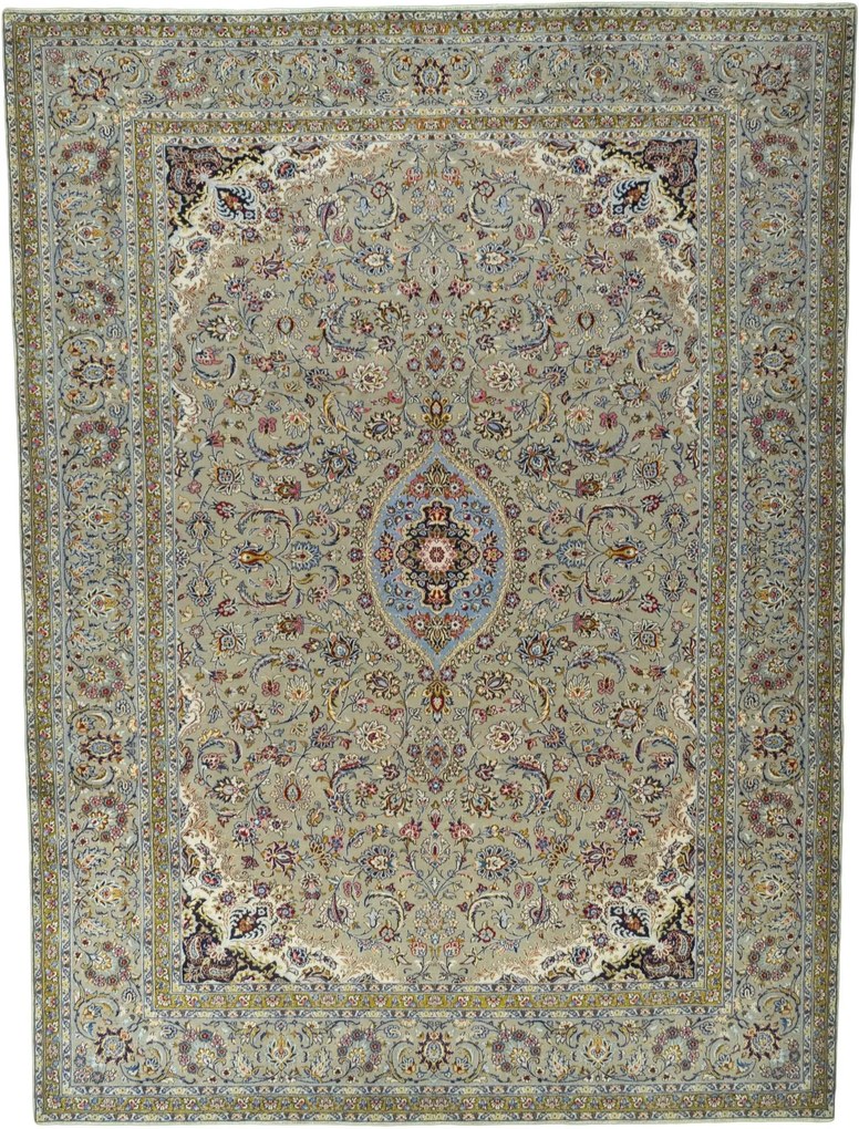 Kashan Tappeto 410x300 Beige (Iran) Annodato A Mano