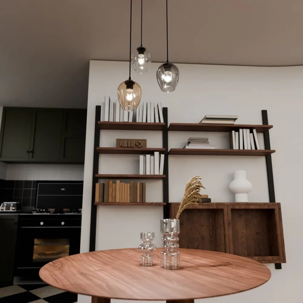 Lampadario a Sospensione in Acciaio e Vetro ISTAR 3 BL PREMIUM 3xE27 Colore delle Sfere Grafite, Trasparente, Ambrata