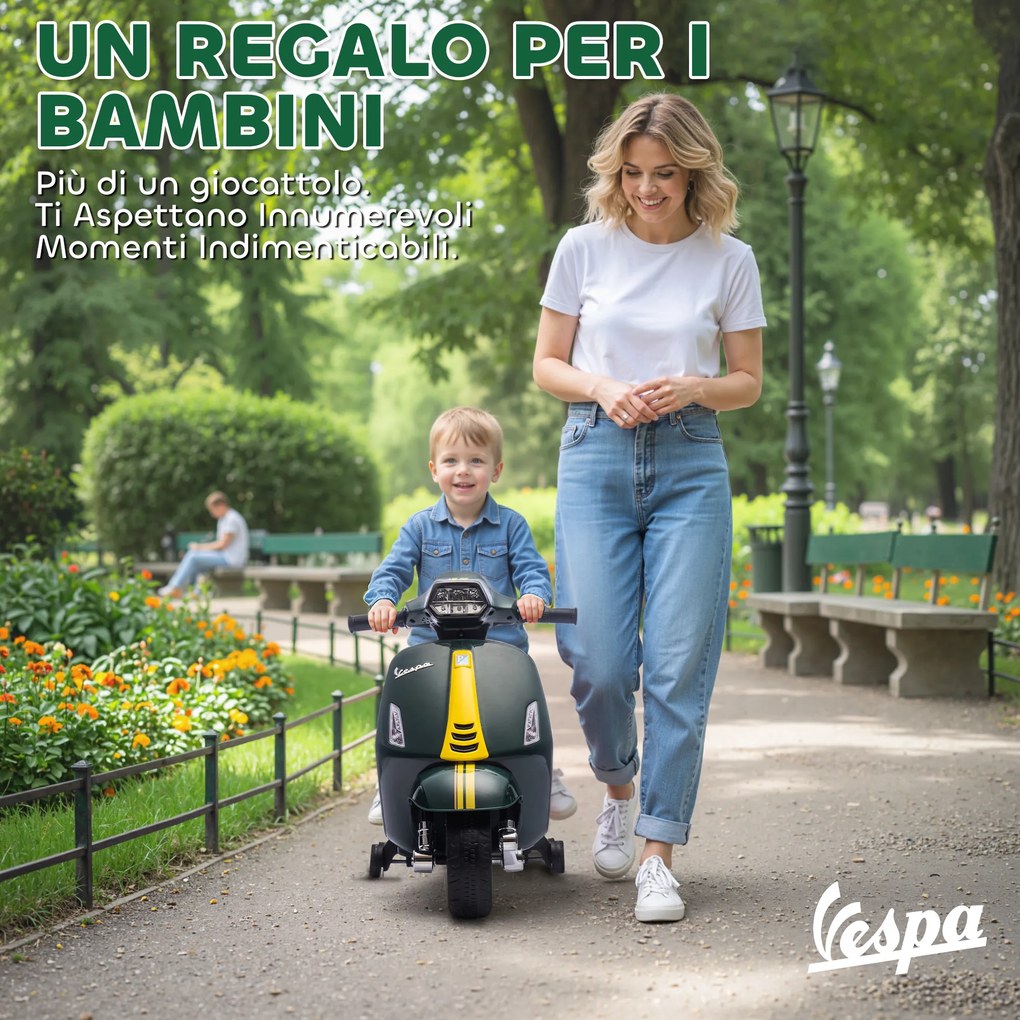 Moto Elettrica per Bambini con Licenza Ufficiale Piaggio Vespa 6V con Rotelle e Luci Verde Scuro...