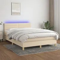 Letto a Molle con Materasso e LED Crema 140x200 cm in Tessuto 3133802