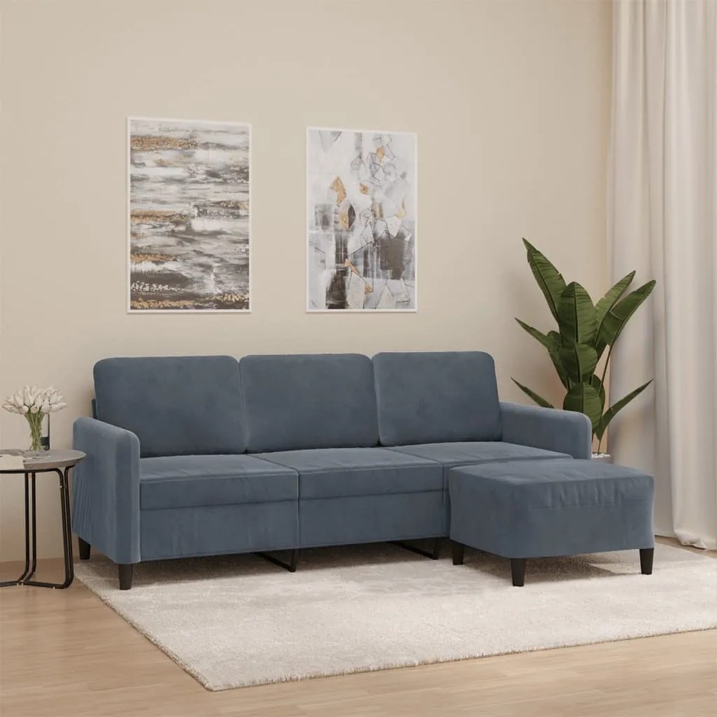 Divano A 3 Posti Con Poggiapiedi Grigio Scuro 180 Cm İn Velluto /