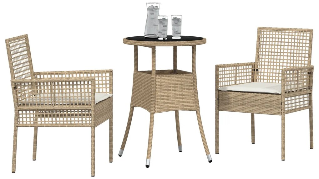 Set da pranzo per giardino 3 pezzi  beige polyrattan