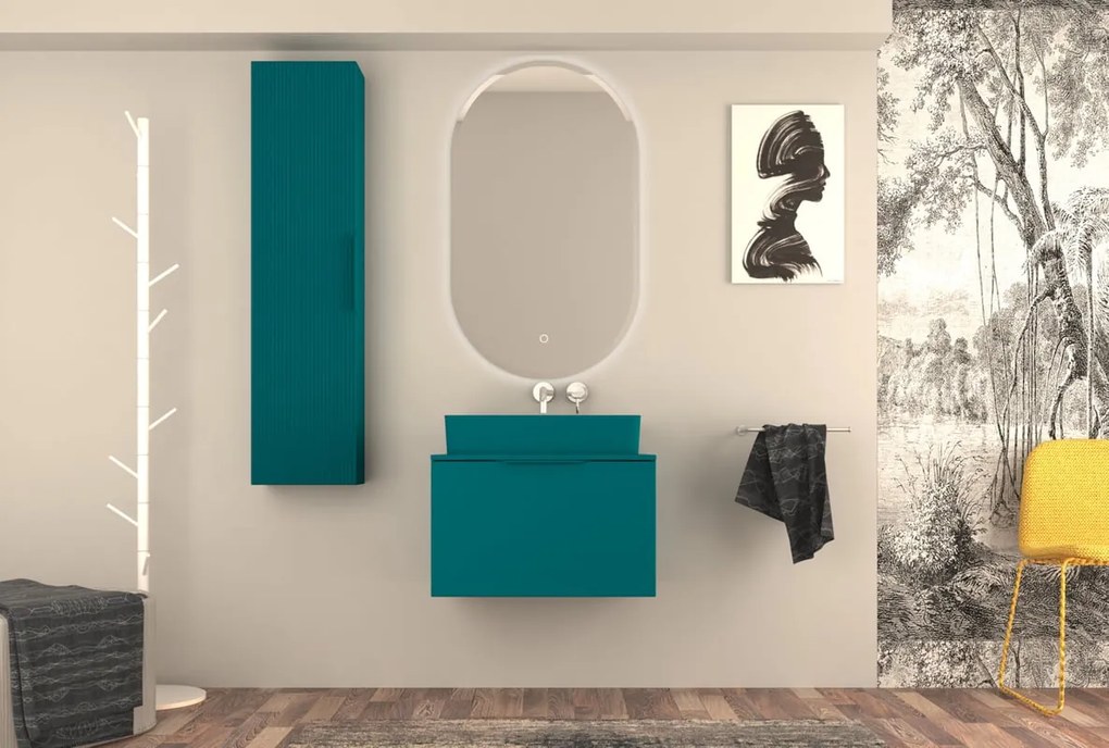 Mobile da bagno sospeso sotto lavabo L 70 x H 43 x P 44 cm blu laccato opaco, 2 cassetti BADEN HAUS Modula