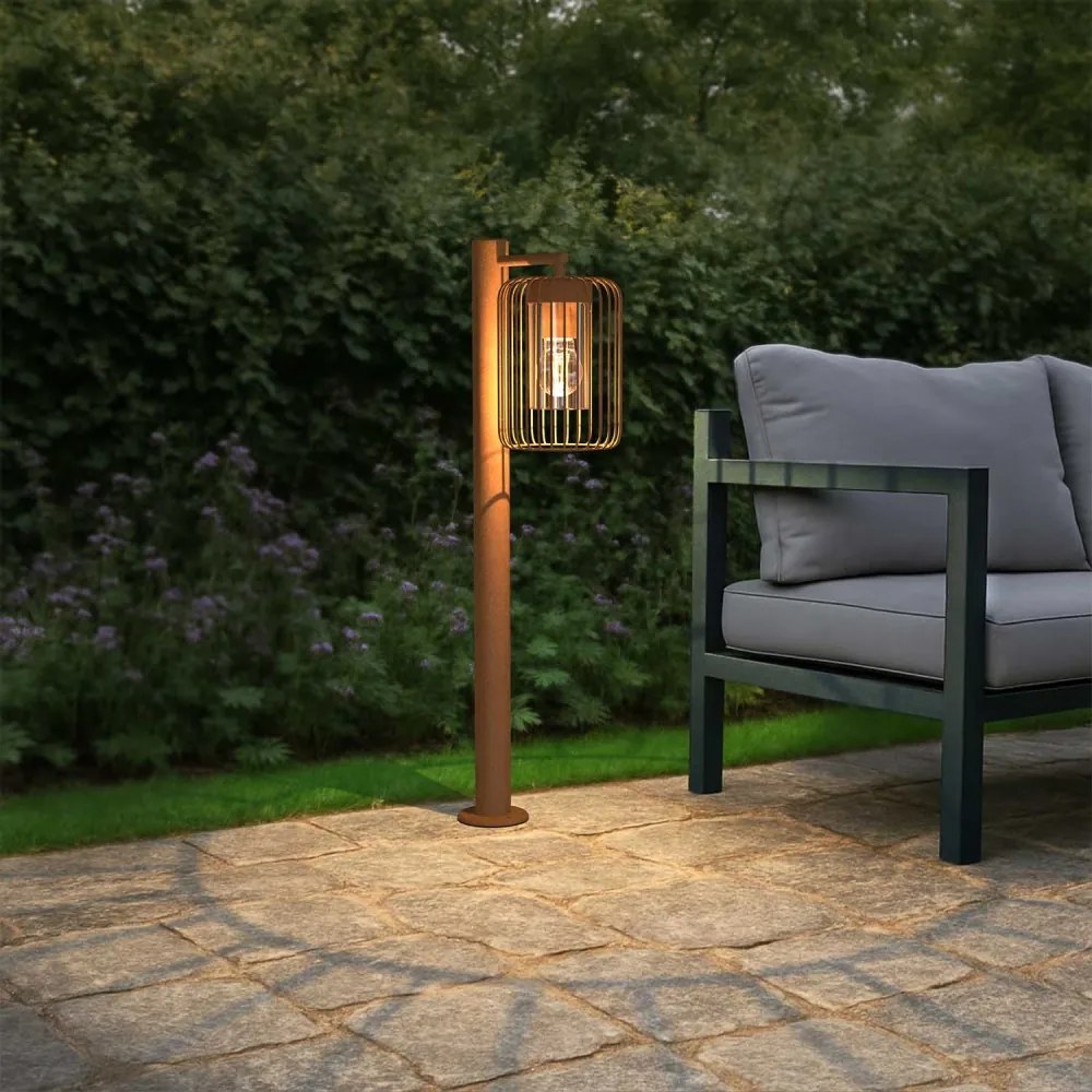 Paletto da Giardino Corten a Lanterna 80cm Base E27 IP54 - Serie NEXUS Colore Corten