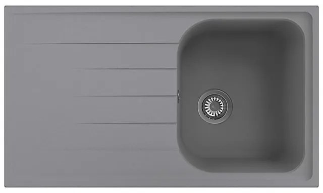 Lavello sopratop 1 vasca con gocciolatoio laterale destro o sinistro DELINIA Elbe quarzo L 50 x L 86 cm grigio