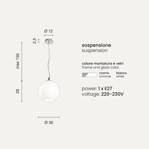 Lampada a sospensione D30 cm - vetro soffiato BOLA Bianco