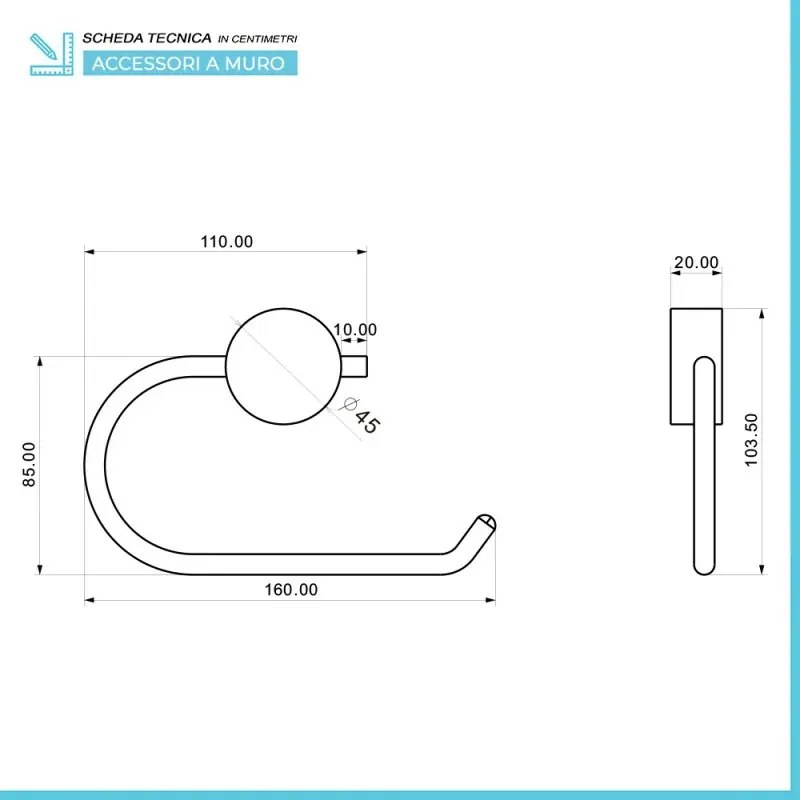 Set accessori a muro 6 pezzi in acciaio cromato e viti incluse Plaza
