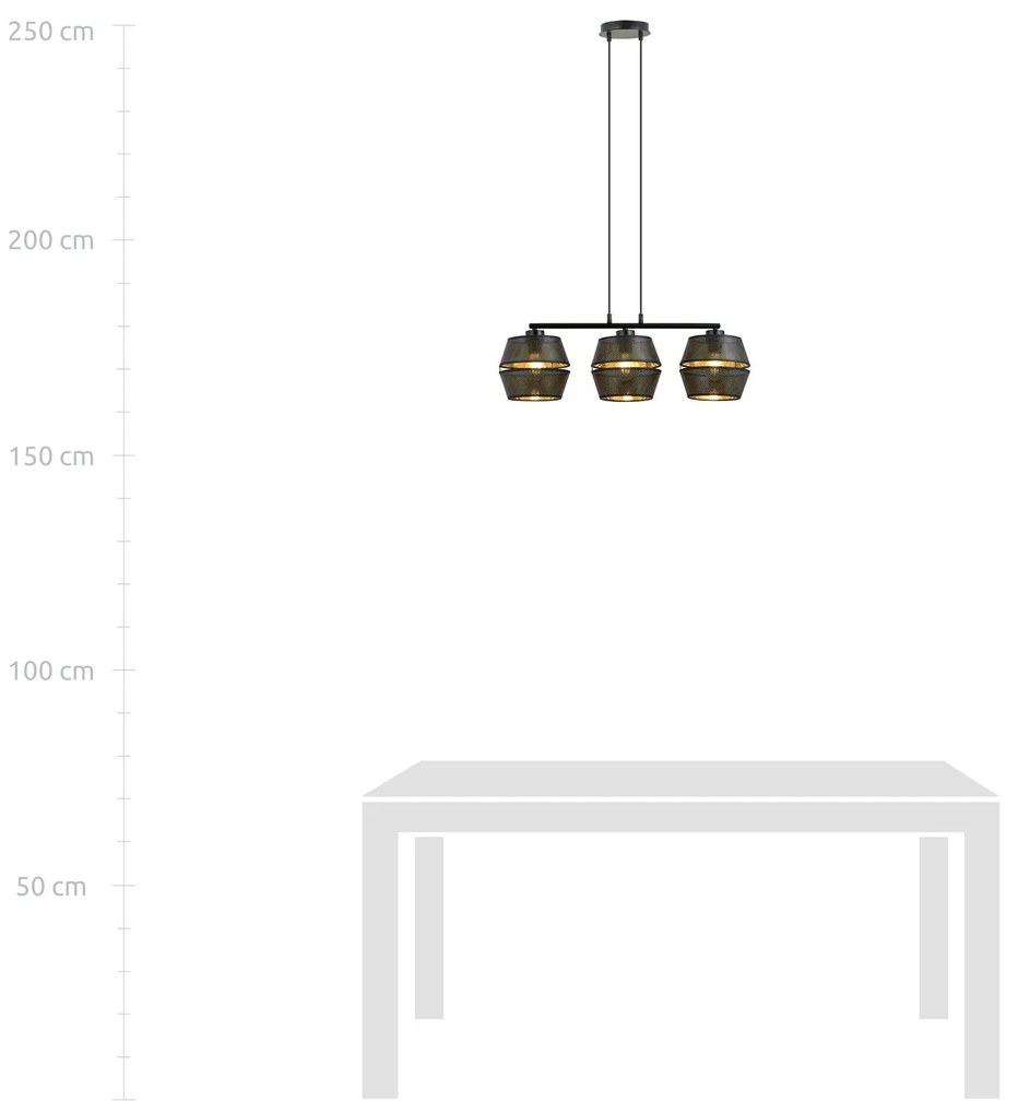 Sospensione Contemporanea 3 Luci Malia In Metallo Nero E Oro