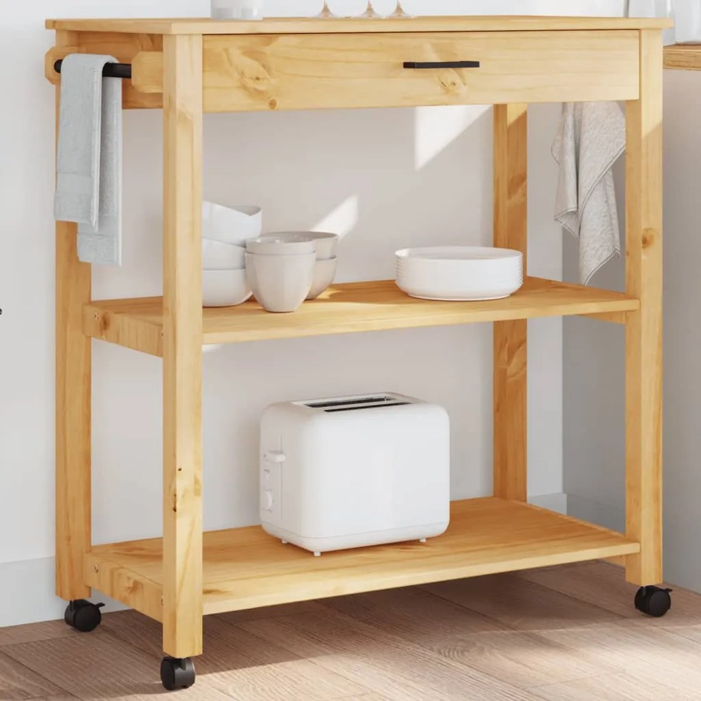 Carrello Da Cucina Monza 84x40x90 Cm İn Legno Massello Di Pino /