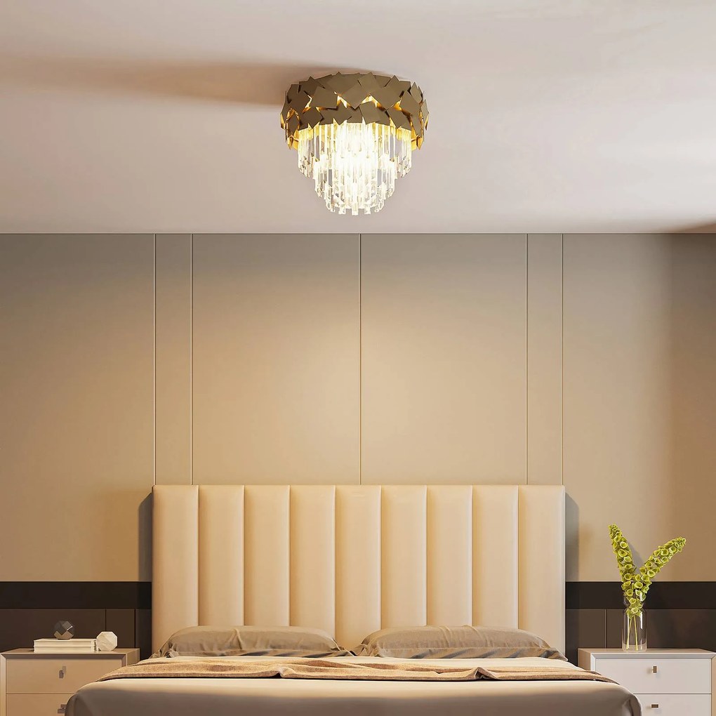 Plafoniera in cristallo Miraia Lucande, dimmerabile, Ottone / Oro, Soggiorno / Sala da pranzo, Acciaio Inox, Design, Plafoniera