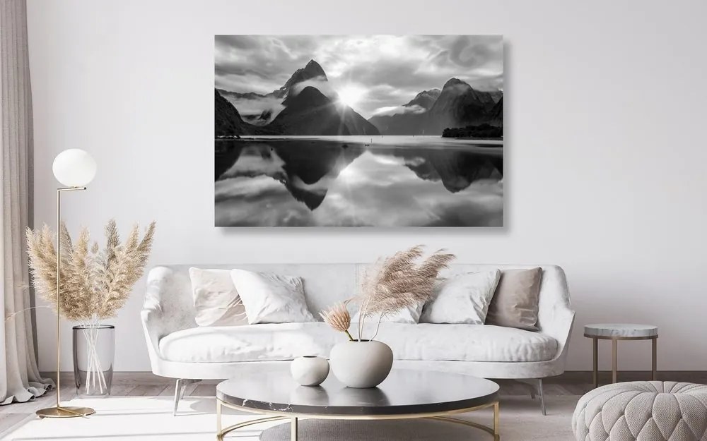 Quadro su tela – Splendida alba in Nuova Zelanda in bianco e nero