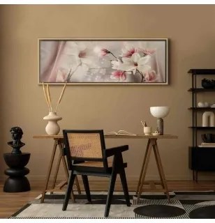 Quadro Magnolia Reflection (1 Part) Narrow In cornice di legno naturale 90x30