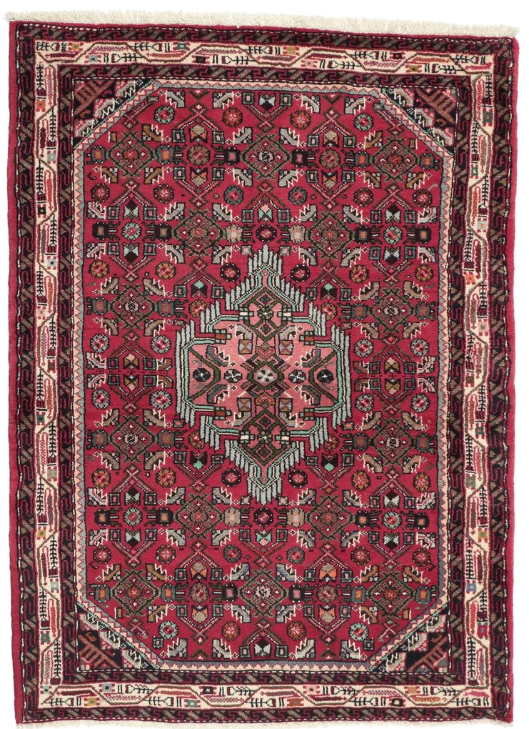 Hamedan Tappeto 110x140 Rosso (Iran) Annodato A Mano