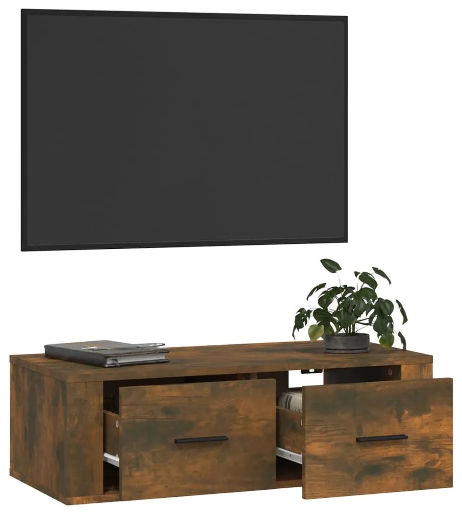 Mobile tv pensile rovere fumo 80x36x25 cm in legno multistrato