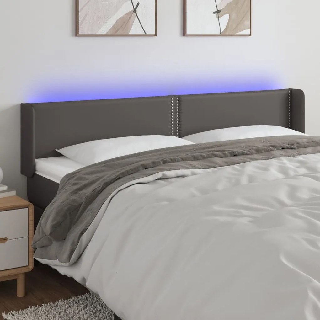 Testiera A Led Grigio 163x16x78/88 Cm İn Similpelle /