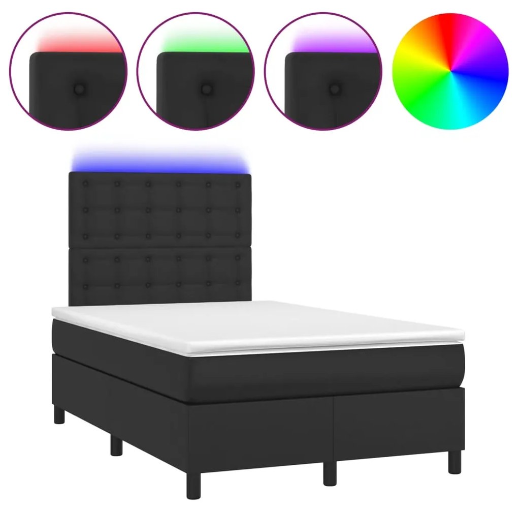 Letto a molle con materasso e led nero 120x190 cm in similpelle