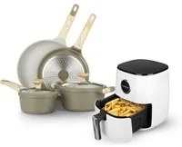 Set batteria 6 pezzi Bambù e friggitrice ad aria digitale 4 L 1250 W