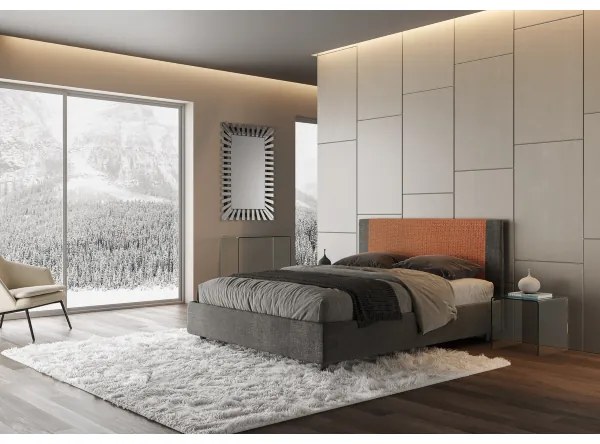 Letto matrimoniale senza rete imbottito 160x200 tessuto Labirinto 4 arancio Rosal