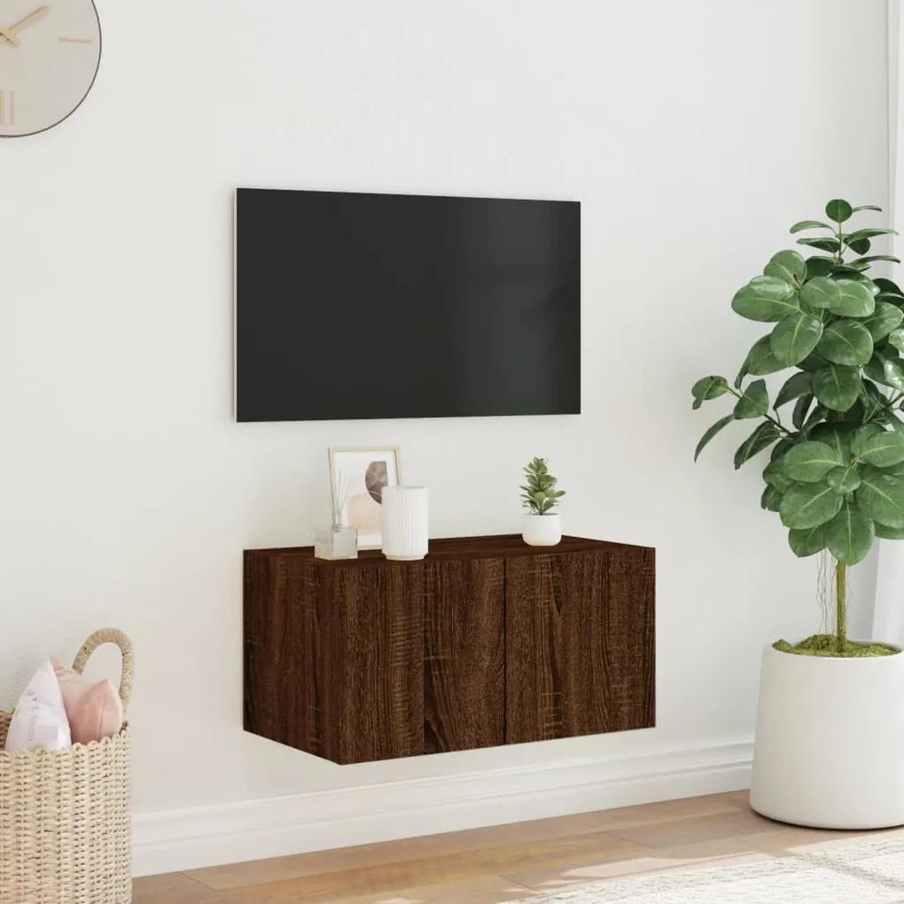 Mobile tv a parete con luci led rovere marrone 60x35x31 cm