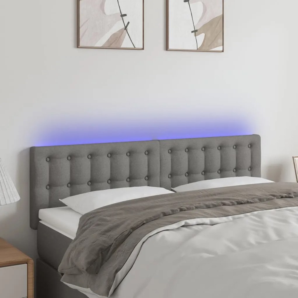 Testiera A Led Grigio Scuro 144x5x78/88 Cm İn Tessuto /