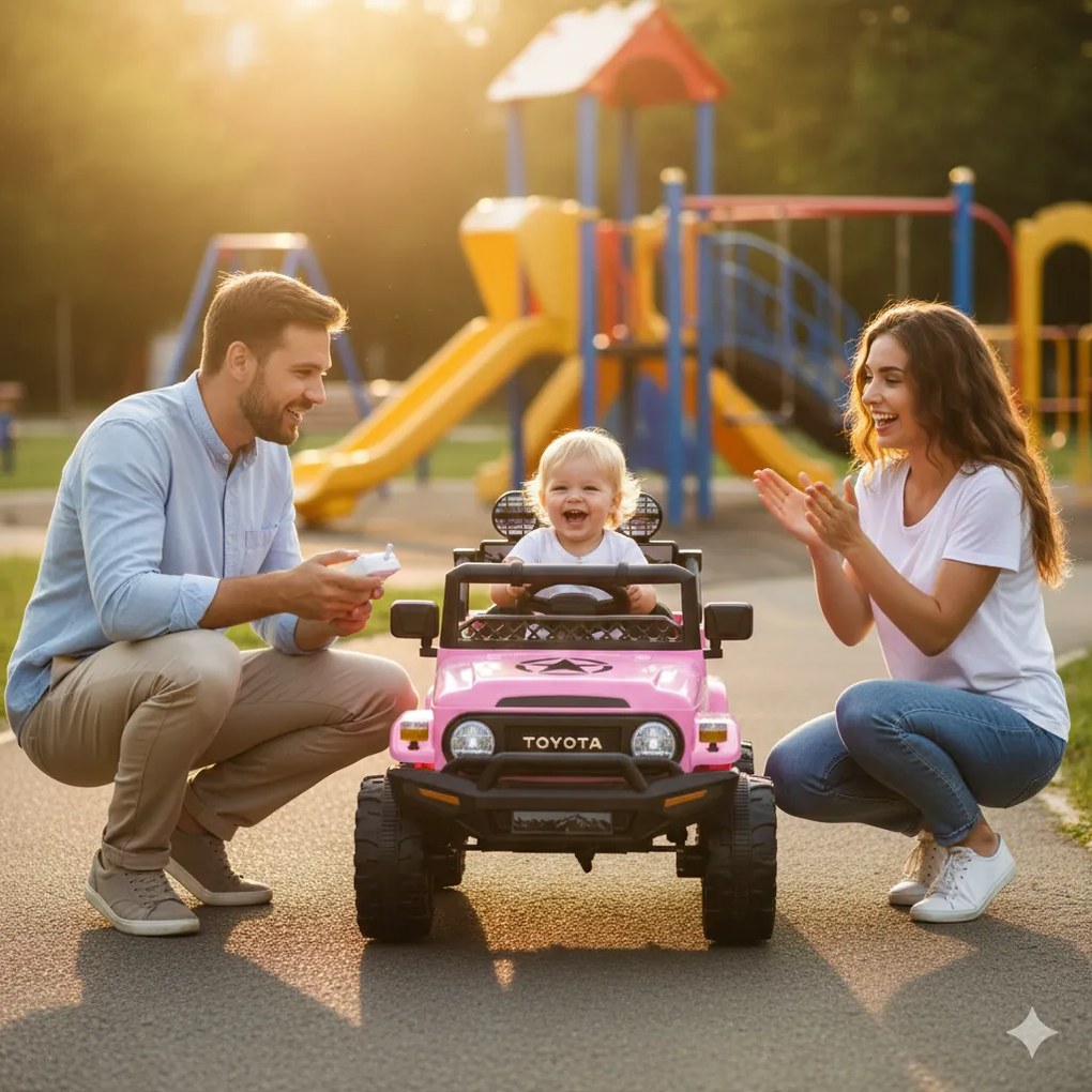 Macchina Elettrica per Bambini Fuoristrada Toyota Fj Cruiser 12V Telecomando Ruote in Gomma e Sedile in Pelle Rosa...