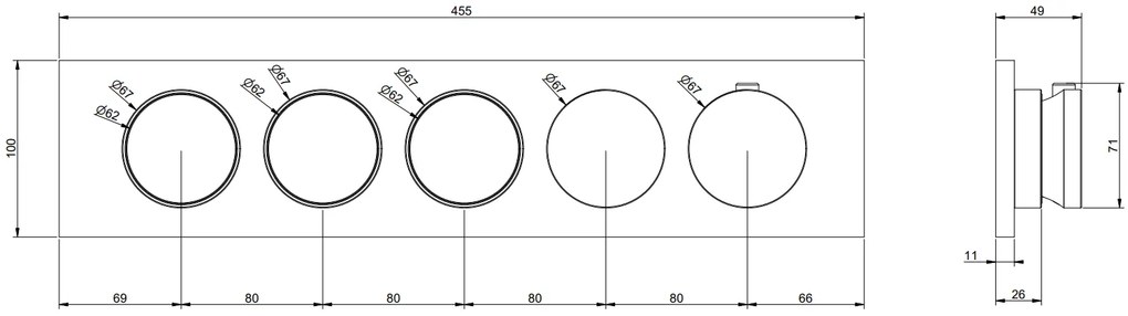 Parti esterne per miscelatore termostatico a tre funzioni indipendenti parti incasso non inclusa brass brushed 66224 gessi