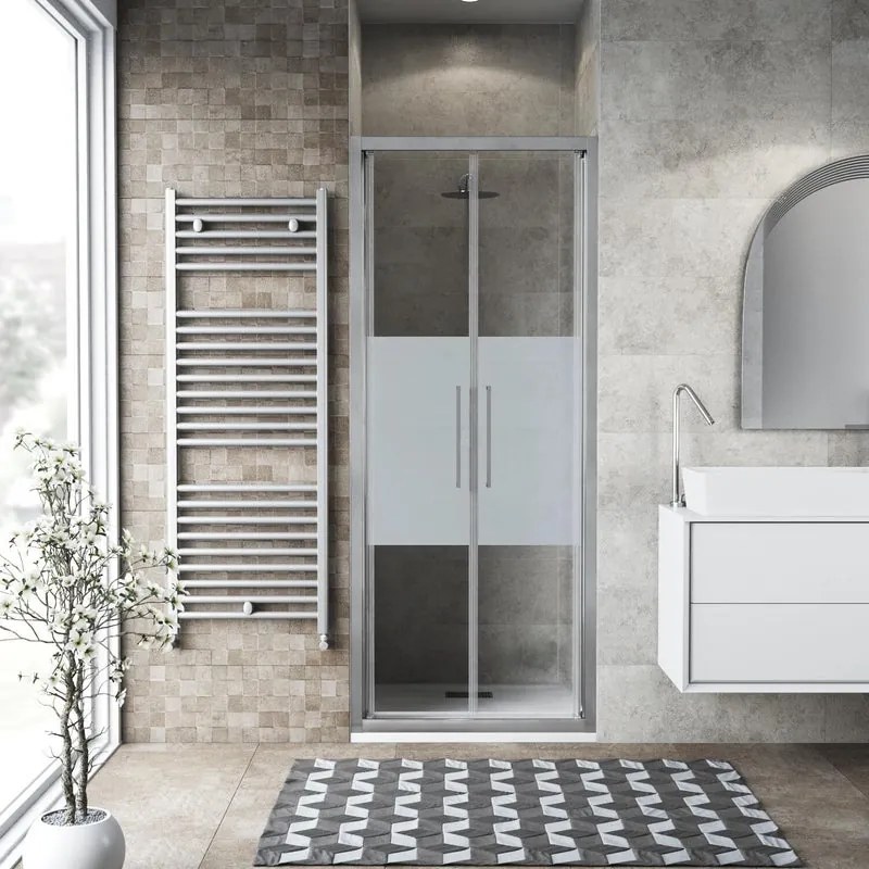 Porta doccia saloon L 77-81 cm x H 195 cm per nicchia in vetro smerigliato SP. 6 mm, profilo lucido cromo, serie Record
