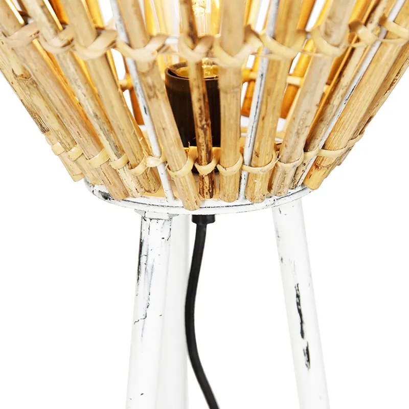 Lampada da terra rustica treppiede bambù con bianco - Canna Diamond
