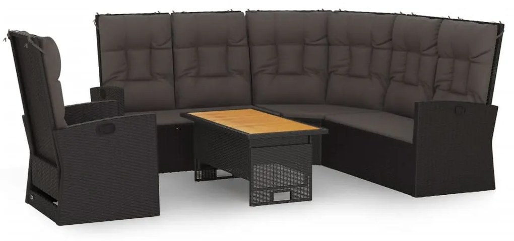 Set divani da giardino 3 pz con cuscini nero in polyrattan