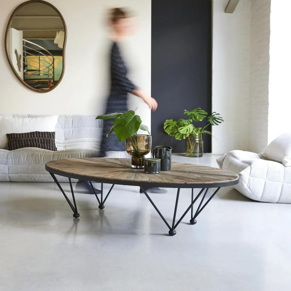 Tikamoon - tavolino basso mobile legno massello olmo riciclato metallo divano 140x80 soggiorno salone