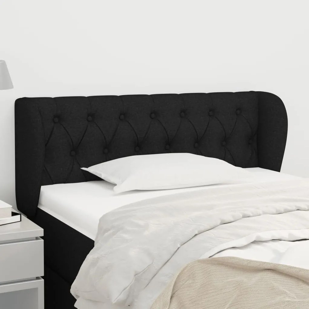 Testiera Ad Orecchio Nera 103x23x78/88 Cm İn Tessuto /