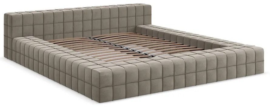 Letto matrimoniale imbottito tortora con griglia 160x200 cm Akela - Makamii