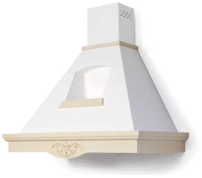 Cappa rustica con camino da cucina SELENE bianca con finiture in legno cm 120