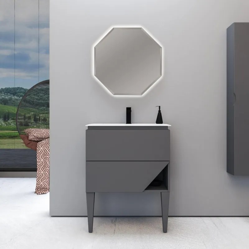 Mobile bagno sospeso con lavabo L 70 x H 55 x P 45.3 cm grigio nuvola per vasca centrale Vintage